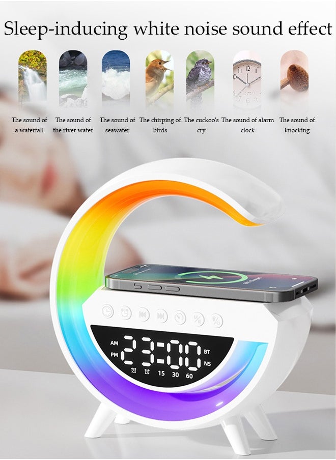 DUNISO Multi Functional Bluetooth Speaker，Wireless Smart Bluetooth Speaker with LED Adjustable Ambience Light，4-in-1 Wireless Fast Charger, Bluetooth Speaker, Electronic Alarm Clock, and Multi-color Night Light  - Image 3