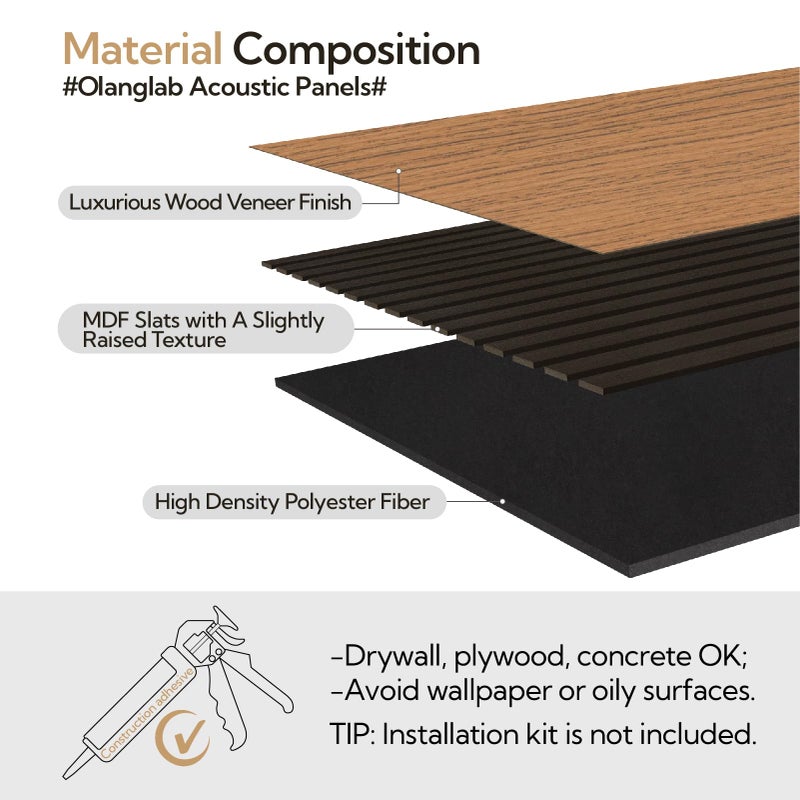 Olanglab Acoustic Wood Wall Panels 4 Pack, Sound Dampening Wood Slat Wall Panels 23.6" x 47.2", Cherry - Image 4