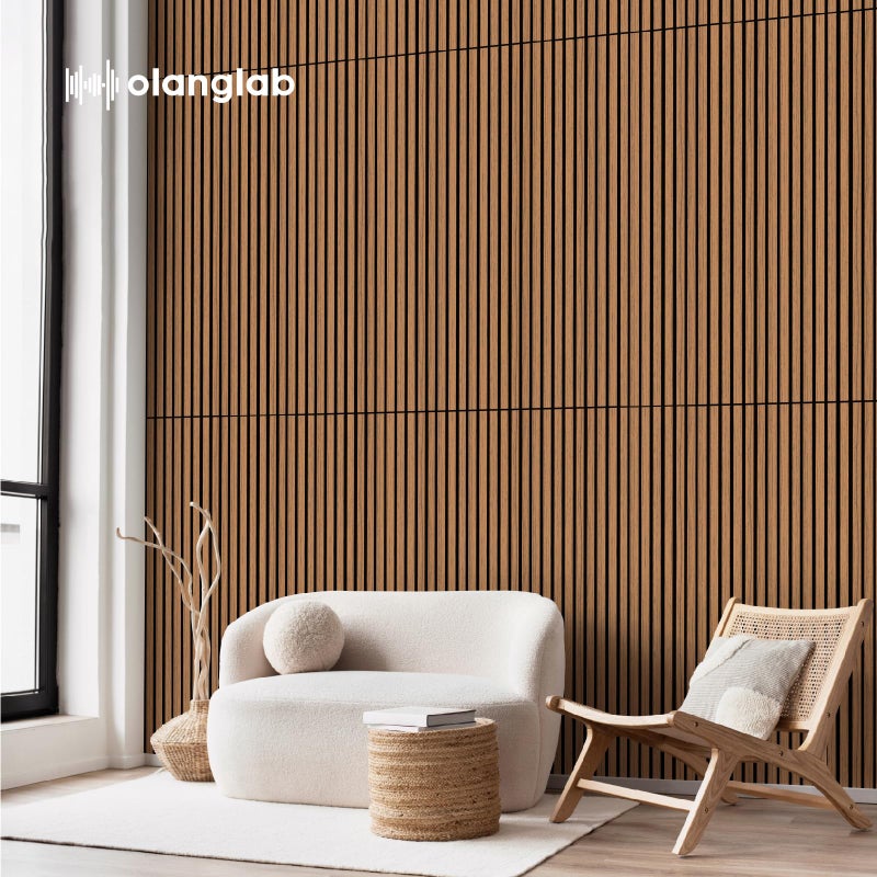 Olanglab Acoustic Wood Wall Panels 4 Pack, Sound Dampening Wood Slat Wall Panels 23.6" x 47.2", Cherry - Image 3