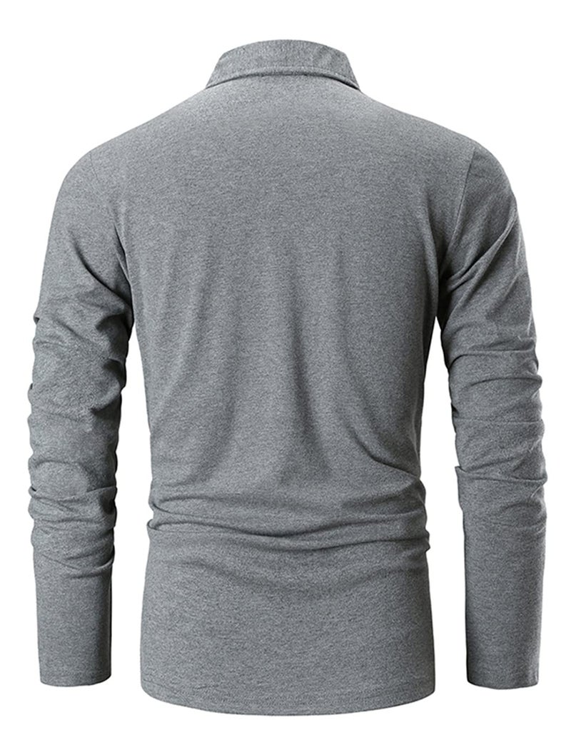 LUJENGEFA Mens Polo Shirts Long Sleeve Casual Plaid Collar Golf Shirt for Men Slim Fit Cotton Polo T Shirts Top A-Grey Small - Image 2