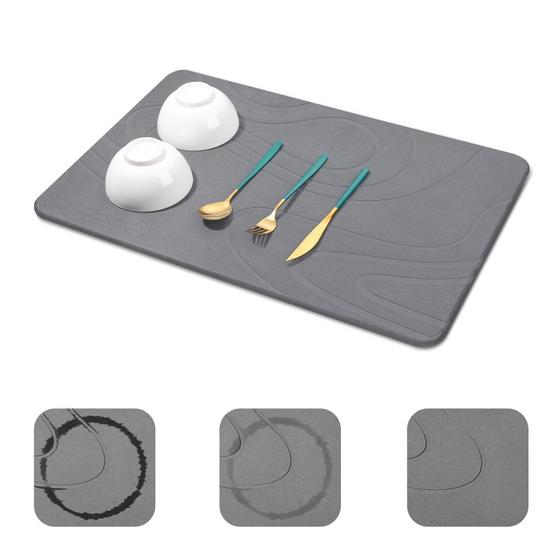 Snuggery Large Stone Drying Mat for Kitchen Counter - 24"x16" Dirt-Resistant Quick Drying Fast Absorbent Non-Slip Diatomite Mat, Natural Diatomaceous Earth Dish Drying Pad for Dish Rack(Dark Grey) - Image 1