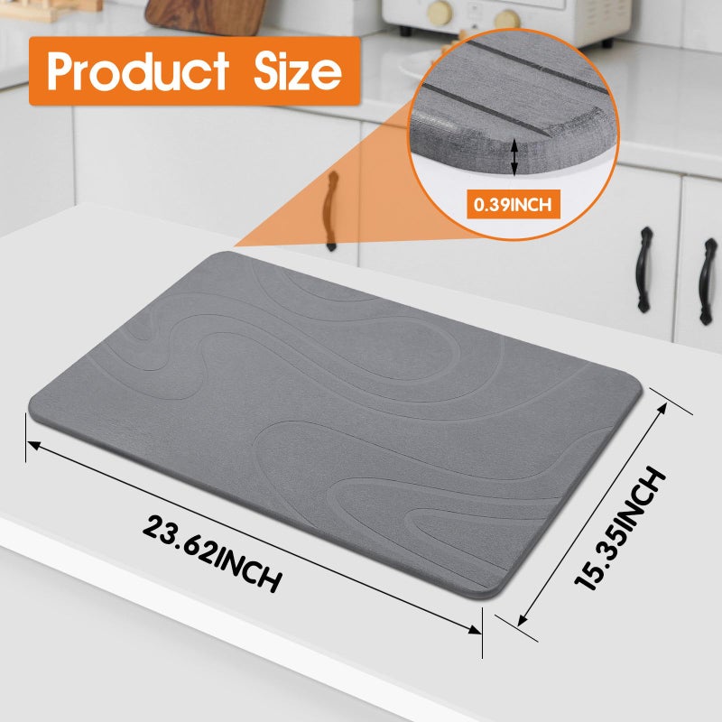 Snuggery Large Stone Drying Mat for Kitchen Counter - 24"x16" Dirt-Resistant Quick Drying Fast Absorbent Non-Slip Diatomite Mat, Natural Diatomaceous Earth Dish Drying Pad for Dish Rack(Dark Grey) - Image 2