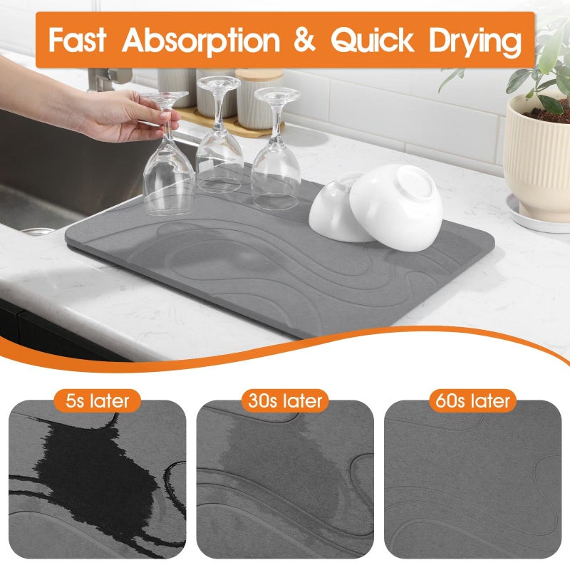 Snuggery Large Stone Drying Mat for Kitchen Counter - 24"x16" Dirt-Resistant Quick Drying Fast Absorbent Non-Slip Diatomite Mat, Natural Diatomaceous Earth Dish Drying Pad for Dish Rack(Dark Grey) - Image 3