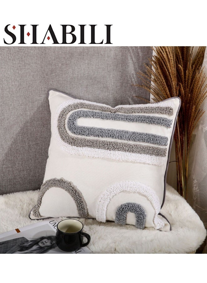 شبيلي 1 قطعة غطاء وسادة من البوليستر، 18 × 18 بوصة لغرفة المعيشة أو أريكة السرير أو أغطية الوسائد الزخرفية، غطاء وسادة مربع مخطط ناعم 45 × 45 سم، ديكور منزلي ريفي بوهو (أبيض) - Image 1