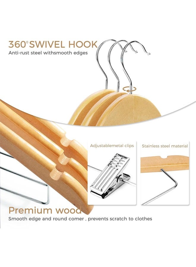 Hihonor 10 Pack Wooden Hangers with Clips, Premium Wooden Coat Hangers for Closet Durable Natural Wooden Pants Hangers with Clips Heavy Duty Hangers for Pants, Suits, Skirts, Jeans, Shirts, Shorts (Natural)  - Image 5
