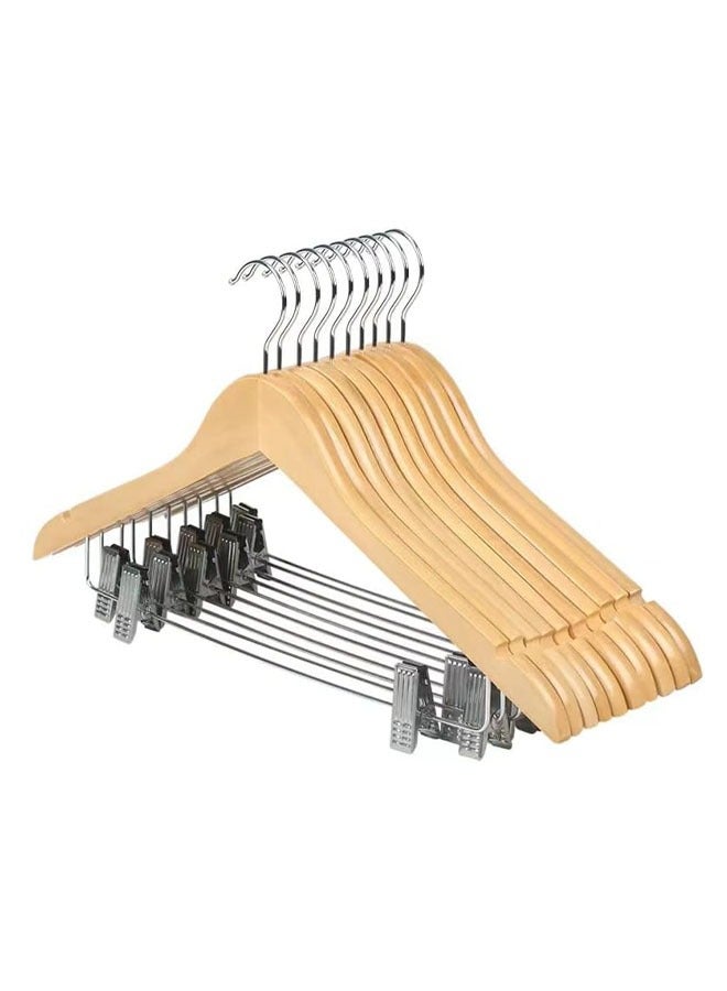 Hihonor 10 Pack Wooden Hangers with Clips, Premium Wooden Coat Hangers for Closet Durable Natural Wooden Pants Hangers with Clips Heavy Duty Hangers for Pants, Suits, Skirts, Jeans, Shirts, Shorts (Natural)  - Image 1