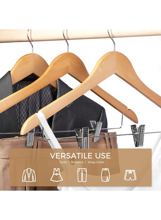 Hihonor 10 Pack Wooden Hangers with Clips, Premium Wooden Coat Hangers for Closet Durable Natural Wooden Pants Hangers with Clips Heavy Duty Hangers for Pants, Suits, Skirts, Jeans, Shirts, Shorts (Natural)  - Image 2