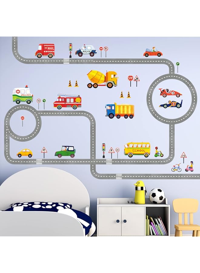 Raxoom BPA DA-1404 The Road and Cars Kids Wall Decals Wall Stickers Peel and Stick Removable Wall Stickers for Kids Nursery Bedroom Living Room (Large) - Image 1