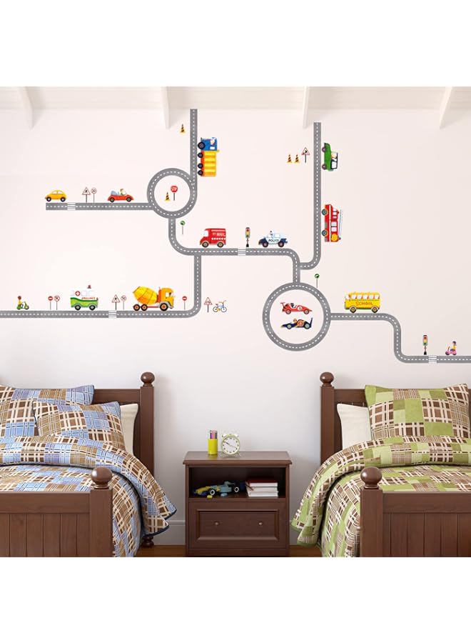 Raxoom BPA DA-1404 The Road and Cars Kids Wall Decals Wall Stickers Peel and Stick Removable Wall Stickers for Kids Nursery Bedroom Living Room (Large) - Image 3
