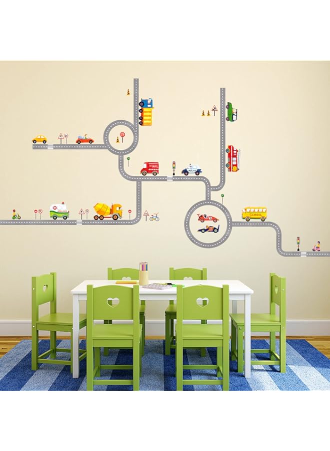 Raxoom BPA DA-1404 The Road and Cars Kids Wall Decals Wall Stickers Peel and Stick Removable Wall Stickers for Kids Nursery Bedroom Living Room (Large) - Image 2