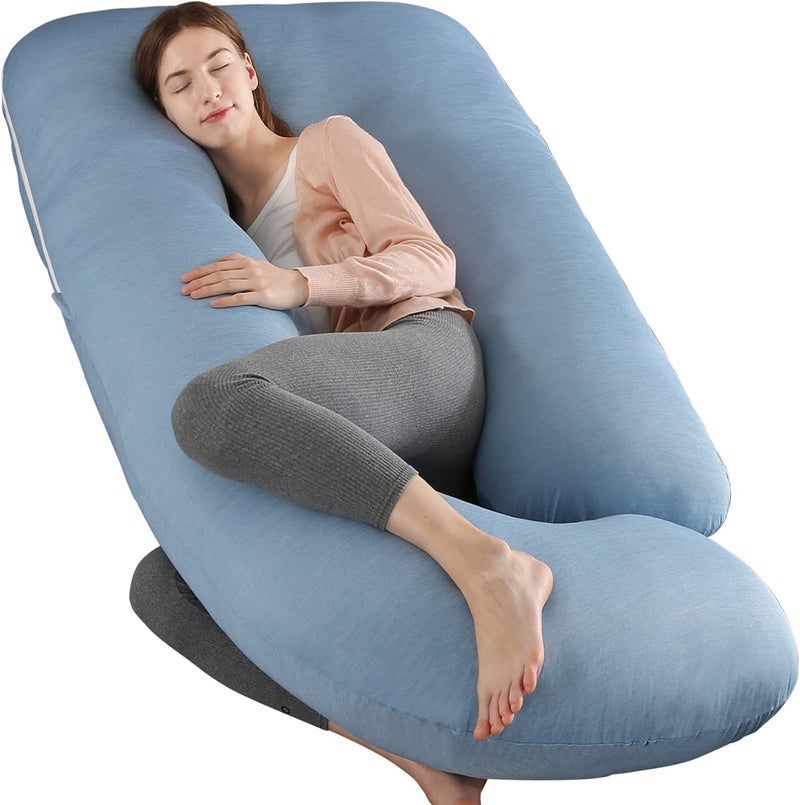 Elover Pregnancy Pillows,U Shaped Full Body Maternity Pillow with Removable Cover,Support for Pregnant Women,57 Inch Pregnancy Pillows for Sleeping (Cooling Material, Haze Blue) - Image 1