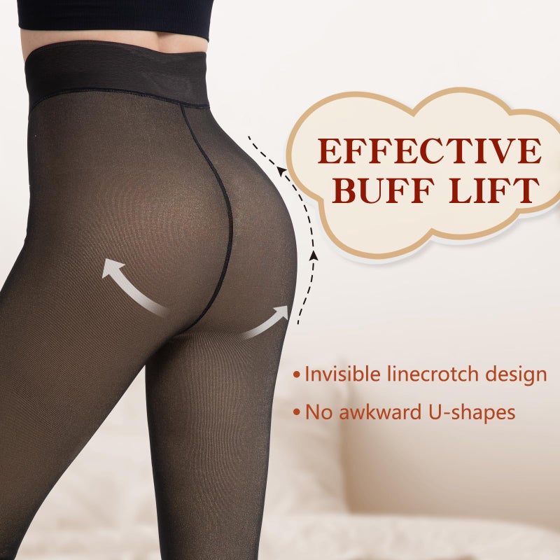 HONGTEYA Fleece Lined Tights Women Winter Thermal Leggings Pantyhose Fake Translucent Thick Warm Sheer Tights (US, Alpha, X-Small, Regular, Regular, Fake Translucent gold) - Image 3
