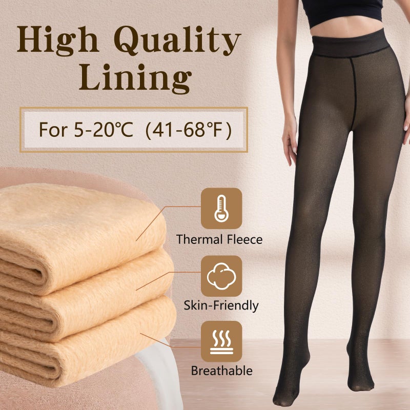 HONGTEYA Fleece Lined Tights Women Winter Thermal Leggings Pantyhose Fake Translucent Thick Warm Sheer Tights (US, Alpha, X-Small, Regular, Regular, Fake Translucent gold) - Image 2