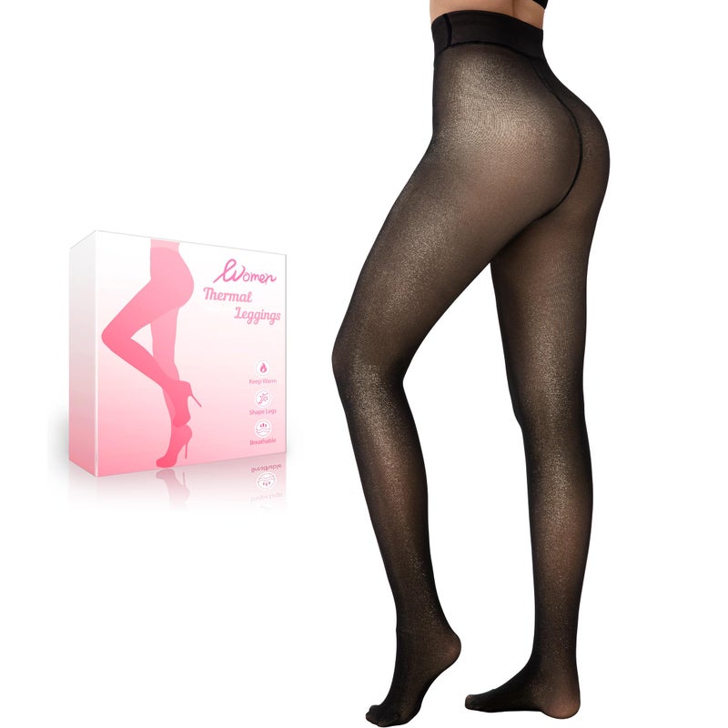 HONGTEYA Fleece Lined Tights Women Winter Thermal Leggings Pantyhose Fake Translucent Thick Warm Sheer Tights (US, Alpha, X-Small, Regular, Regular, Fake Translucent gold) - Image 1