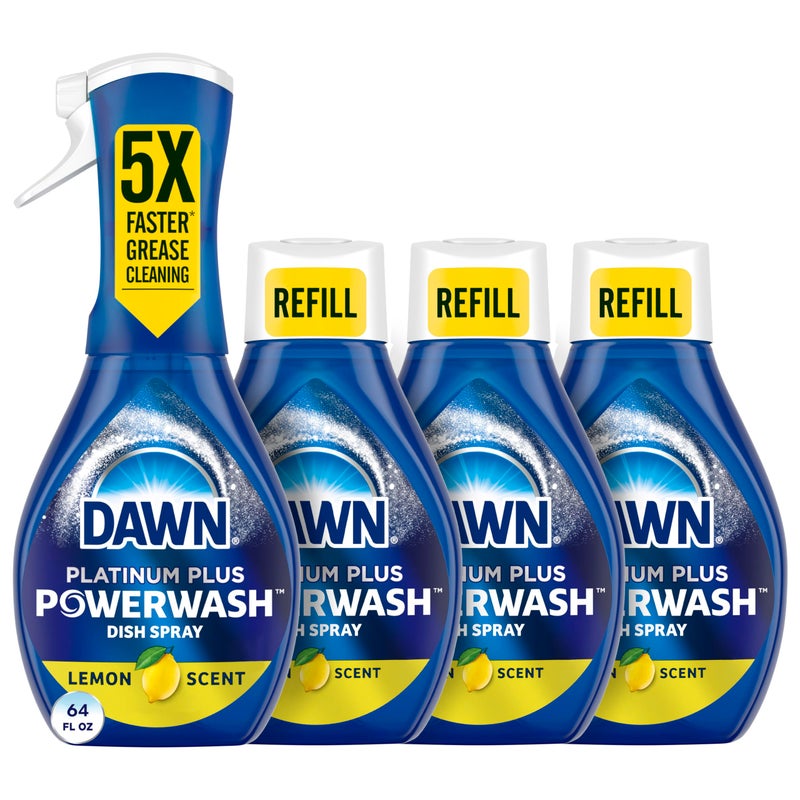 Dawn Platinum Powerwash Dish Spray  Dish Soap  Lemon Scent  1 Starter Kit 16 Oz Bottle And 3 Refill 16 Oz Bottles  Totally (Pack Of 4) - Image 1