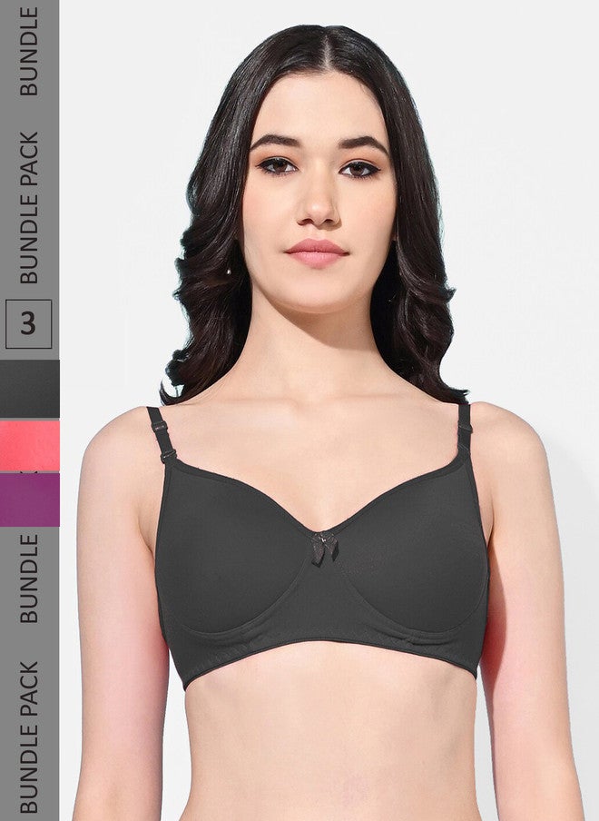 FIMS Pack Of 3 Full Coverage Lightly Padded Everyday Bras With All Day Comfort - Image 1