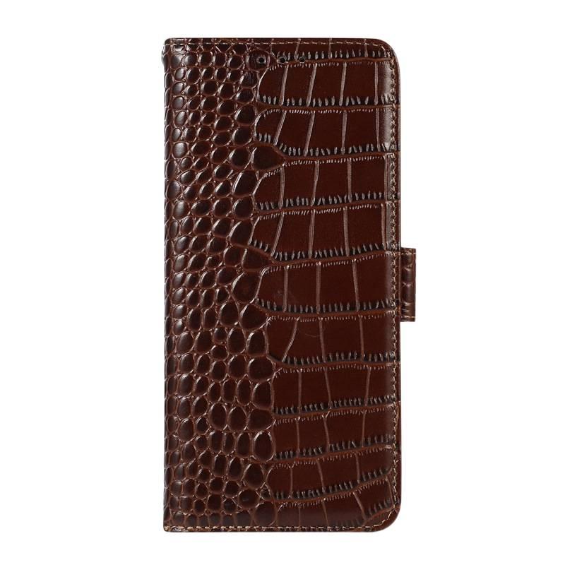 Leather Texture Phone Case for redminote14pro4g/ with Two-Tone Design and Card Holder plus Shockproof plus Crocodile Texture in Brown - Image 1