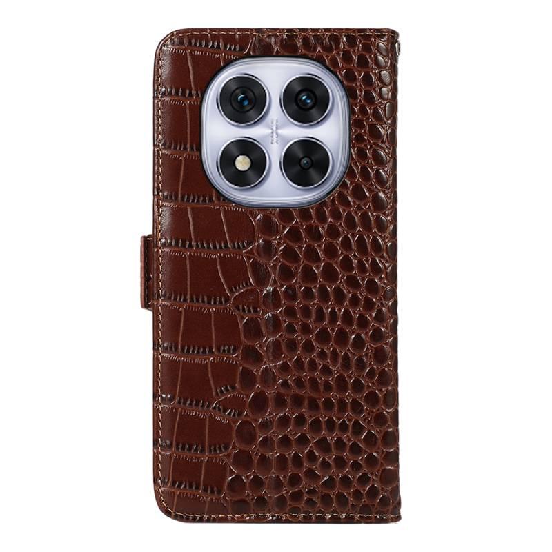 Leather Texture Phone Case for redminote14pro4g/ with Two-Tone Design and Card Holder plus Shockproof plus Crocodile Texture in Brown - Image 5