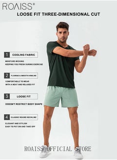 roaiss 2 Pcs Fitness Sportswear Set for Men Quick Dry Lightweight Breathable Sweat-Wicking Comfort Training Running Sports Suit Crew Neck Short Sleeves and Mid Waist Drawstring Shorts  - Image 3