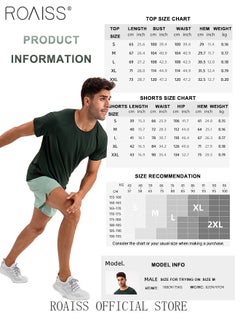 roaiss 2 Pcs Fitness Sportswear Set for Men Quick Dry Lightweight Breathable Sweat-Wicking Comfort Training Running Sports Suit Crew Neck Short Sleeves and Mid Waist Drawstring Shorts  - Image 5