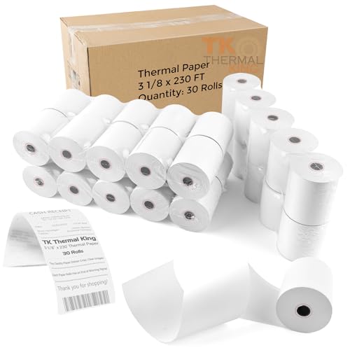 TK Thermal King, (30 Rolls) 3 1/8" x 230' Thermal Paper, POS Receipt Paper for Retail Business Cash Register, Fits Most Credit Card Terminal Point Of Sale - Image 1