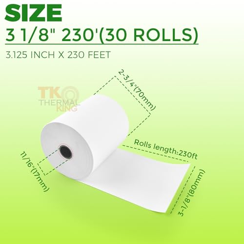 TK Thermal King, (30 Rolls) 3 1/8" x 230' Thermal Paper, POS Receipt Paper for Retail Business Cash Register, Fits Most Credit Card Terminal Point Of Sale - Image 2