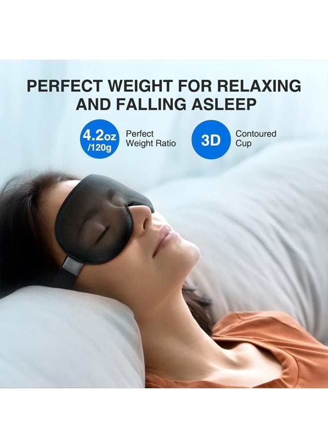 YFONG Weighted Sleep Mask, Women Men 3D Blocking Lights Sleeping Mask (4.2oz/120g), Pressure Relief Night Sleep Eye Mask with Adjustable Strap, Eye Cover Blindfold for Travel Nap Yoga, Black - Image 2