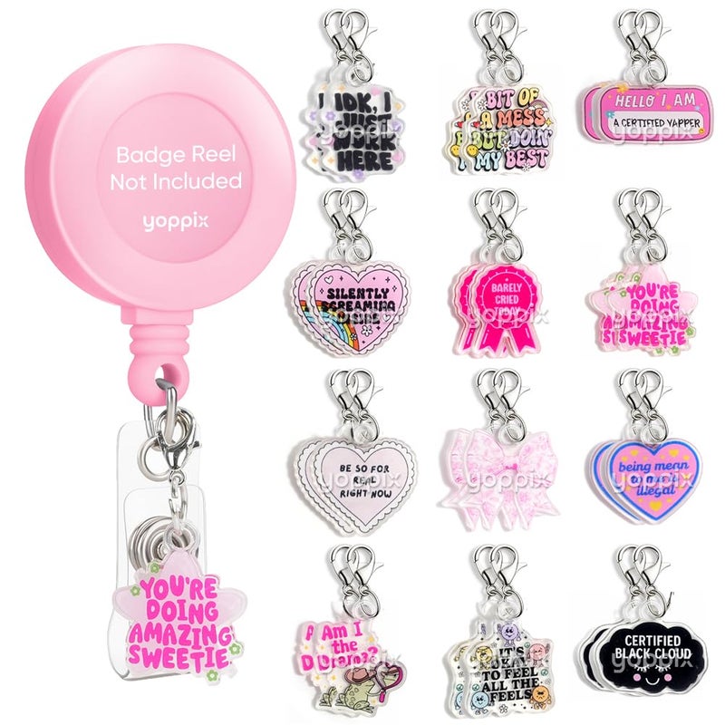 YOPPIX STUDIO YOPPIX 24 Pcs Nurse Badge Reel Charms - Cute & Funny Acrylic Charms for ID Holders, Perfect for Nurses, Medical Staff, Teachers, Students & Office Professionals - Image 1