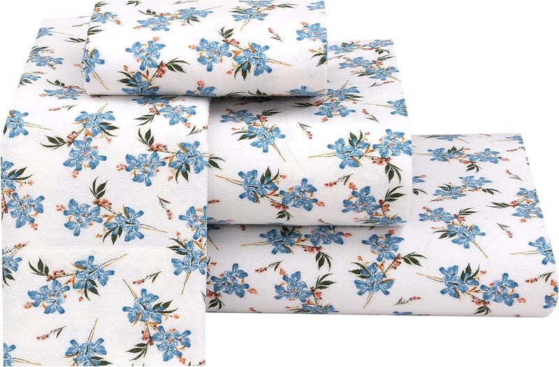 RUVANTI Flannel Sheets Full Size - 100% Cotton Double Brushed Bed Sheets Set, Deep Pockets 16 Inches, All Seasons Breathable & Extra Soft Full Sheets, Warm & Cozy, 4 Piece, Cloud Nine