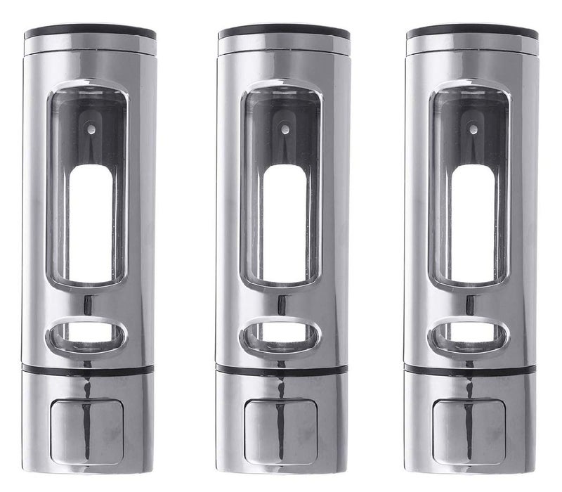 BATH GURU ABS Plastic Wall Mounted Soap Shampoo Conditioner Hand Wash Gel Dispenser Liquid Soap Sanitizer Dispenser for Bathroom Basin Kitchen Sink 400 Ml Pack of 3 Chrome Plated - Image 1