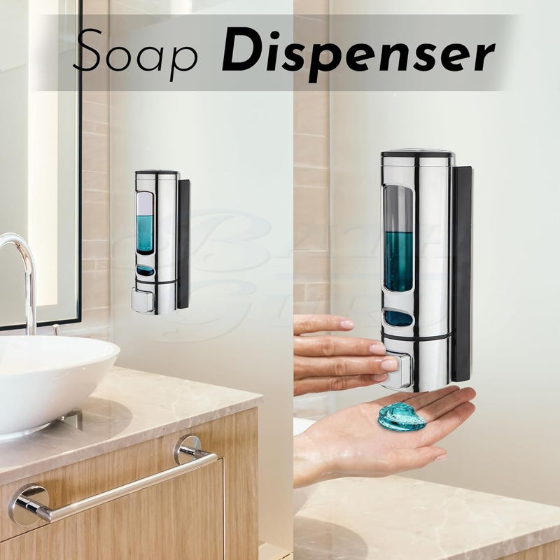 BATH GURU ABS Plastic Wall Mounted Soap Shampoo Conditioner Hand Wash Gel Dispenser Liquid Soap Sanitizer Dispenser for Bathroom Basin Kitchen Sink 400 Ml Pack of 3 Chrome Plated - Image 4