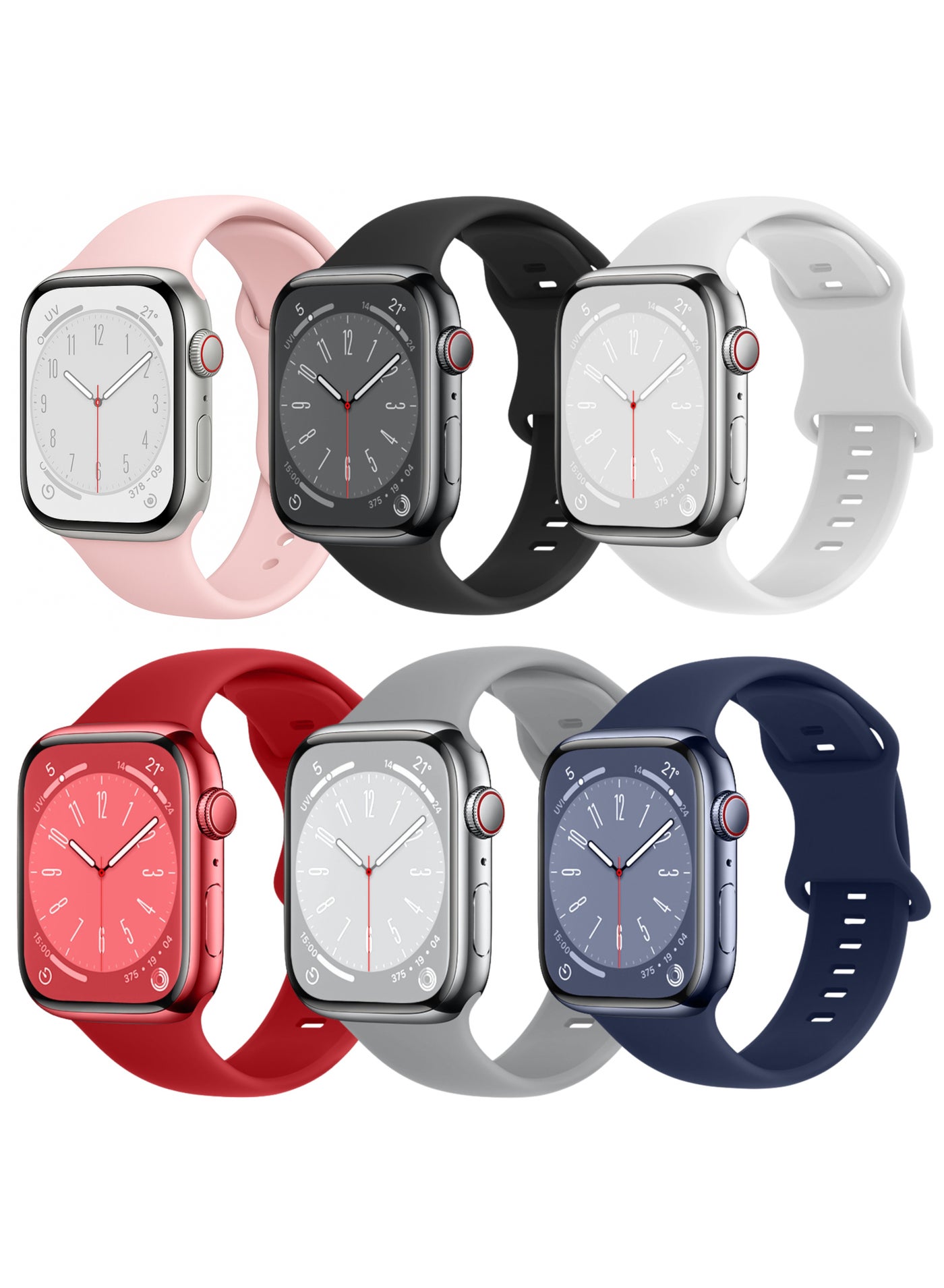 SARAOONT 6-Pack Silicone Sport Bands Compatible with Apple Watch 42mm 44mm 45mm 49mm for Series 11/10/9/8/7/6/5/4/3/2/1/SE/Ultra - Waterproof & Soft Replacement Straps