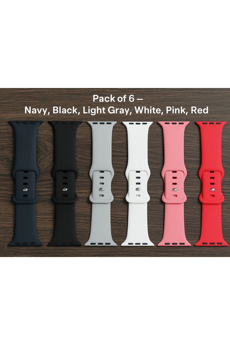 SARAOONT 6-Pack Silicone Sport Bands Compatible with Apple Watch 42mm 44mm 45mm 49mm for Series 11/10/9/8/7/6/5/4/3/2/1/SE/Ultra - Waterproof & Soft Replacement Straps - Image 3