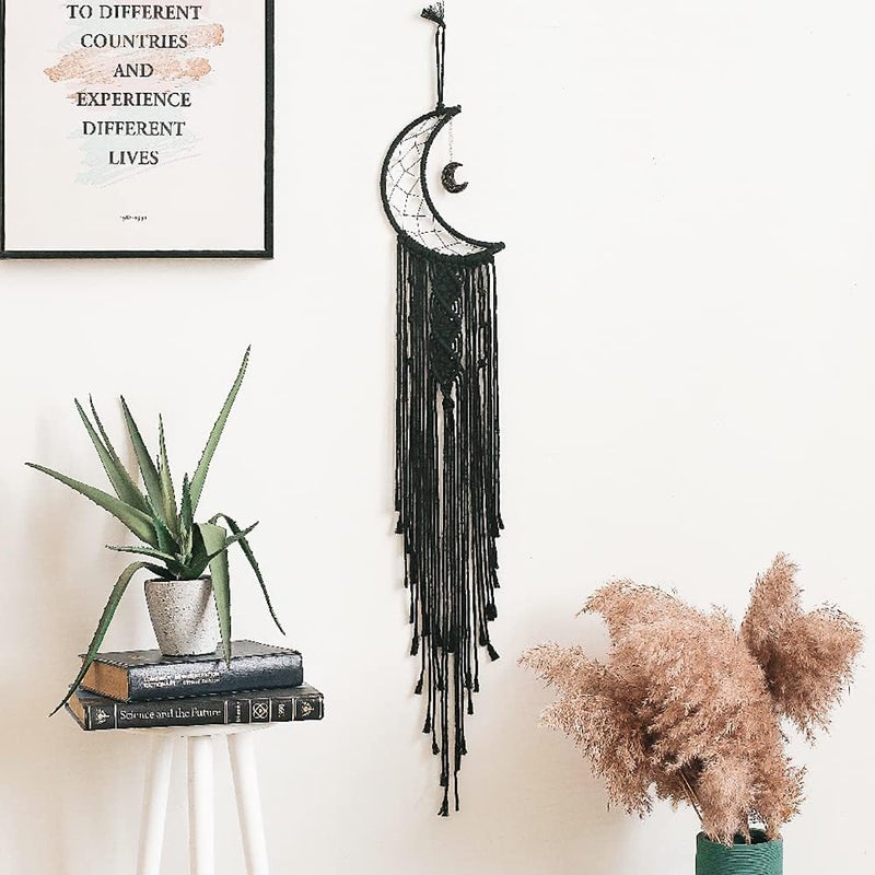 MOONFLY Black Moon Dream Catcher with Handmade Woven Cotton Dream Catchers Boho Macrame Wall Hanging Home Decoration Ornament Craft Gift (Black Moon) - Image 1