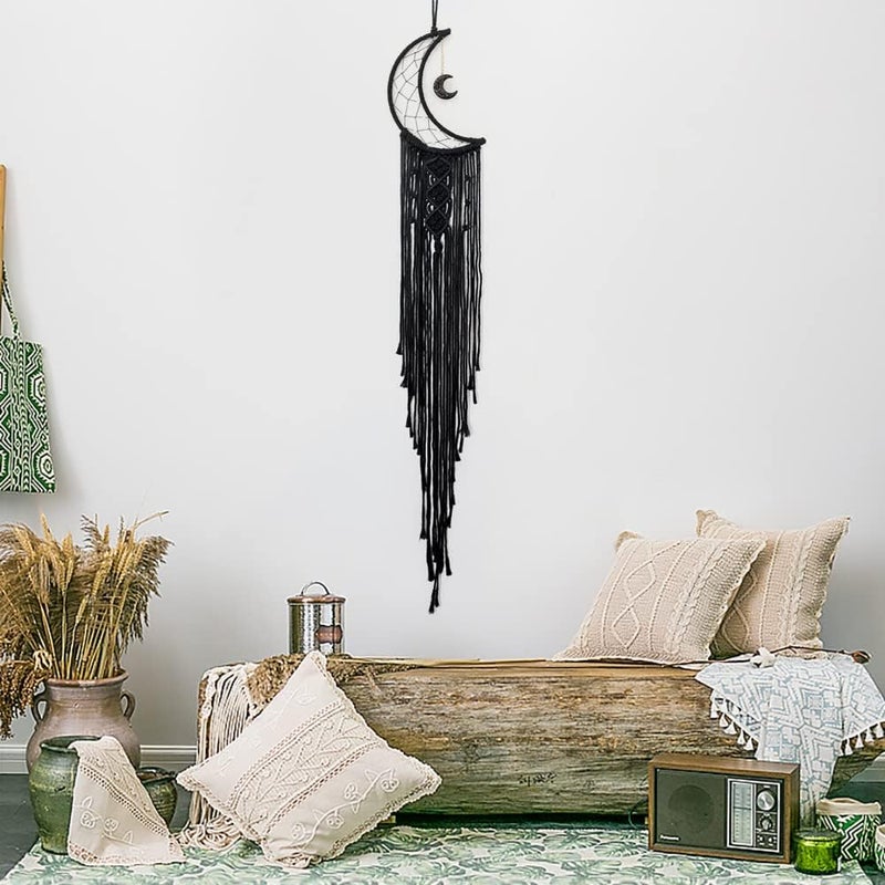 MOONFLY Black Moon Dream Catcher with Handmade Woven Cotton Dream Catchers Boho Macrame Wall Hanging Home Decoration Ornament Craft Gift (Black Moon) - Image 5