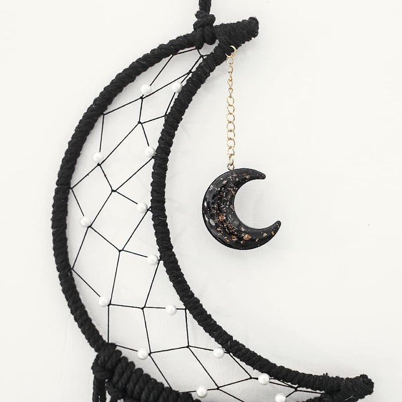 MOONFLY Black Moon Dream Catcher with Handmade Woven Cotton Dream Catchers Boho Macrame Wall Hanging Home Decoration Ornament Craft Gift (Black Moon) - Image 2