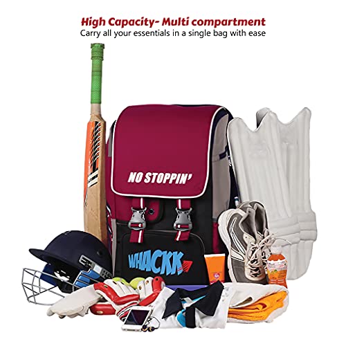 WHACKK Scorer |Cricket Kitbag |Cricket Kit Bag Backpack |Juniour & Youth |Player Bat Pocket Shoe & Helmet Pocket |Separate Pad Pocket Fit 14.75 inch Leg Pad |2 Bottle Holder Accesory Pocket(Red Grey) - Image 5