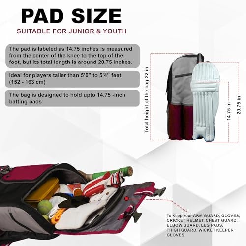 WHACKK Scorer |Cricket Kitbag |Cricket Kit Bag Backpack |Juniour & Youth |Player Bat Pocket Shoe & Helmet Pocket |Separate Pad Pocket Fit 14.75 inch Leg Pad |2 Bottle Holder Accesory Pocket(Red Grey) - Image 2