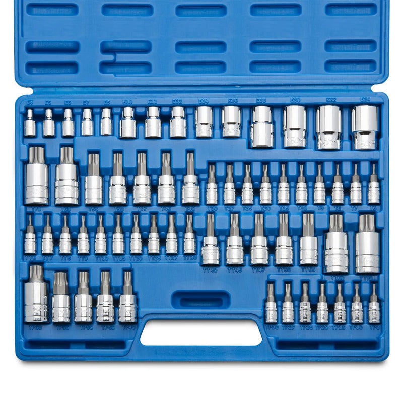 NEIKO 10083A Master Torx Bit Socket and External Torx Socket Set S2 and CrV Steel Supreme Torque Output Complete Kit 60 Pieces