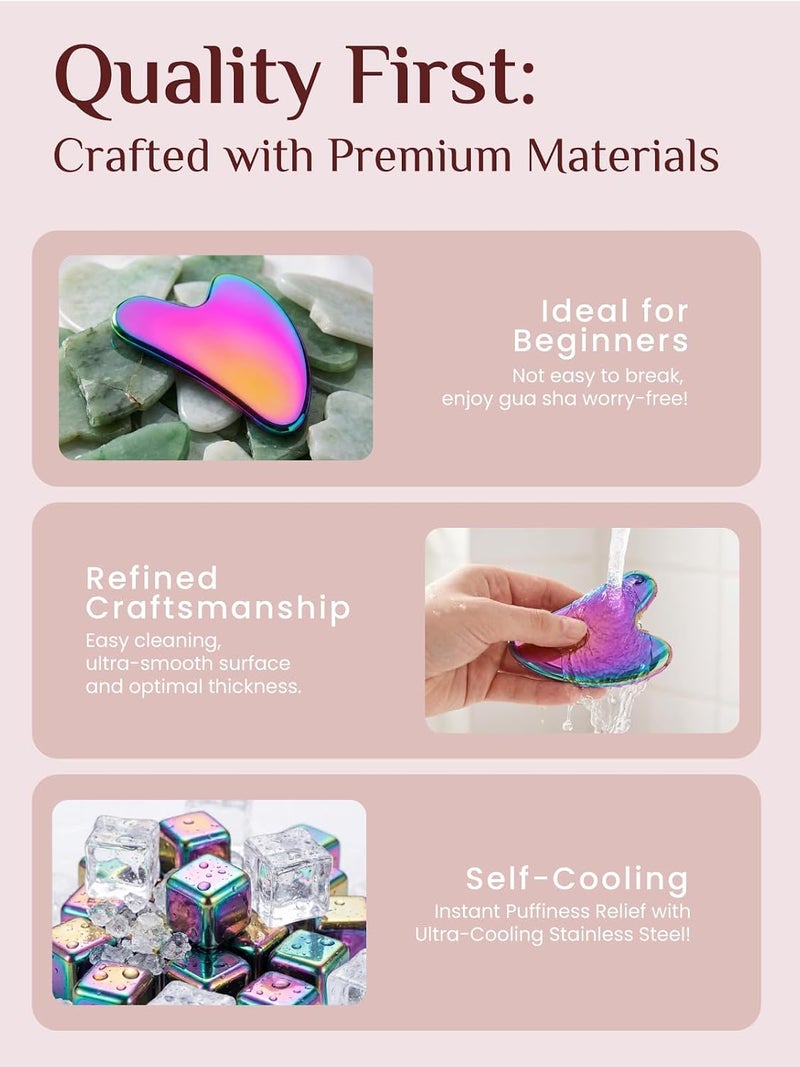 Rena Chris Gua Sha Facial Tools, Stainless Steel Guasha Tool for Acupuncture, Manual Massage Tool for Jawline Sculpting and Puffiness Reducing, Gua Sha Facial Massage Tool (Irridescent) - Image 3