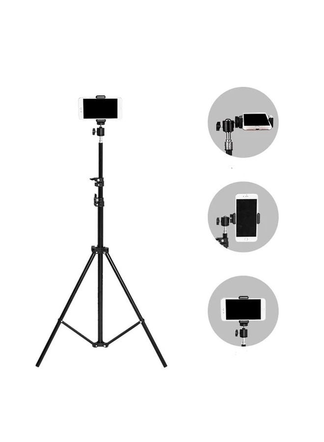 82.68 Inch Floor Tripod Stand With Light Flexible Neck Adjustable Height For Phone Vlogging - Image 1