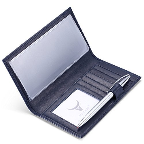 HISCOW Soft Leather Checkbook Cover & Card Holder with Divider - Italian Calfskin (Dark Blue) - Image 3