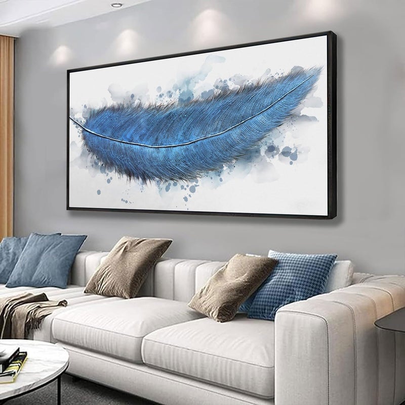 Home Trove لوحة فنية جدارية بإطار أسود كبير جداً - فن حديث لجدار غرفة المعيشة - ديكور جداري بسيط - عمل فني قماش مع صورة ريشة - Image 3