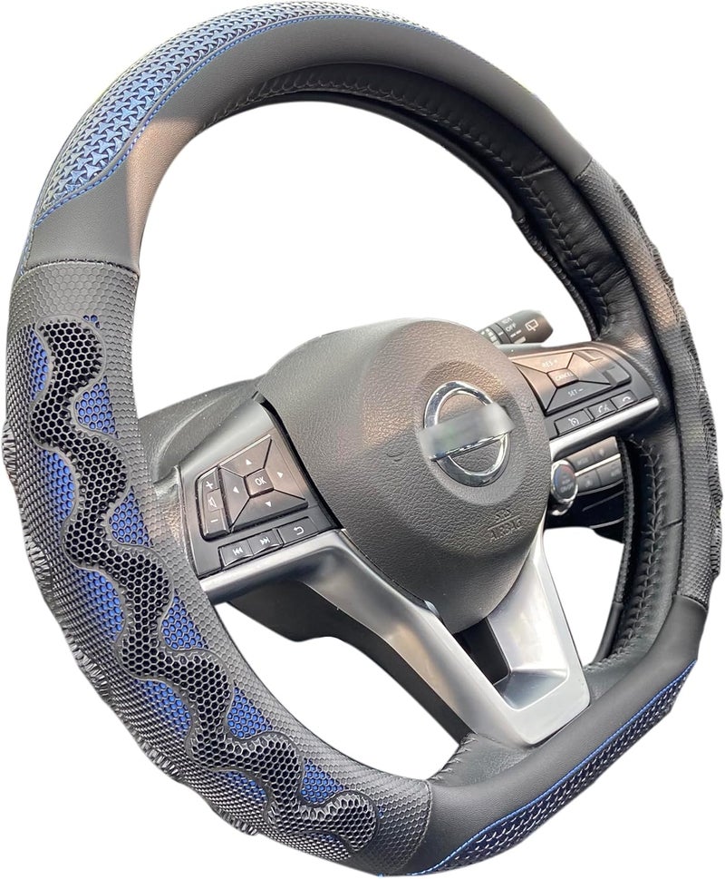 PINCTROT D Shaped 14 Inch Small Sized Steering Wheel Cover Great Grip with 3D Honeycomb Anti-Slip Design, Flat Bottom 14 Inch (Blue) - Image 1