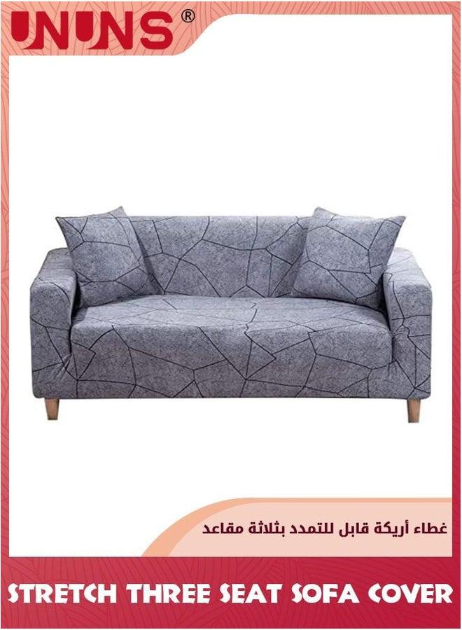 UNUNS Stretch Sofa Cover,1-piece Printed Slipcover Couch Cover Elastic Universal Protector, Three Seats Grey Geometric Style All-inclusive - Image 1