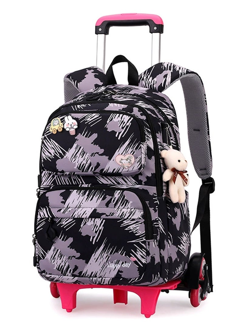 Kids Trolley School Bag Rolling Backpack, Fashion Color Graffiti Primary School Students Wheeled Schoolbag for Girls and Boys - Image 1
