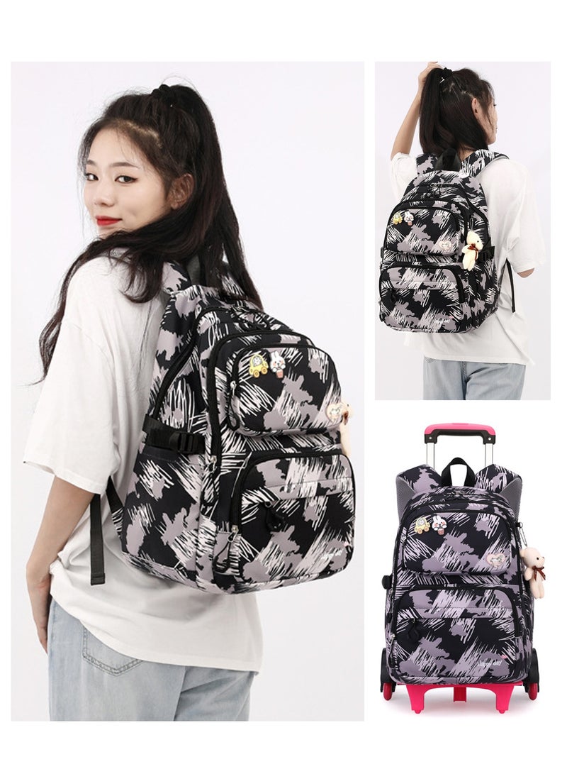 Kids Trolley School Bag Rolling Backpack, Fashion Color Graffiti Primary School Students Wheeled Schoolbag for Girls and Boys - Image 2
