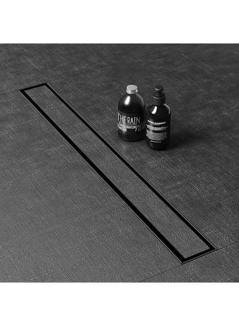 60 cm Linear Shower Drain | 2 in 1 Brushed Black | 304 Stainless Steel | Bathroom Drains Kit | Rectangle Shower Floor Drain with Reversable | Tile-in Pattern Drain | Cover & Hair Strainer - Image 1