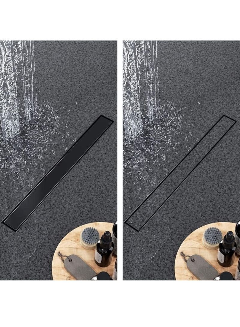 60 cm Linear Shower Drain | 2 in 1 Brushed Black | 304 Stainless Steel | Bathroom Drains Kit | Rectangle Shower Floor Drain with Reversable | Tile-in Pattern Drain | Cover & Hair Strainer - Image 2