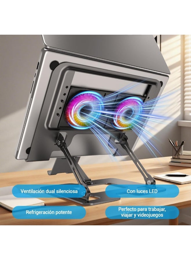 Laptop Stand with Dual Cooling Fans & Phone Holder – Foldable Ventilated Computer Cooler Base for Daily Use - Image 3